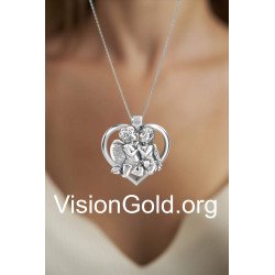 Δώρο Για Τη Νέα Μαμά Κολιέ Καρδιά Με Παιδάκια - Ασημένιο Κολιέ