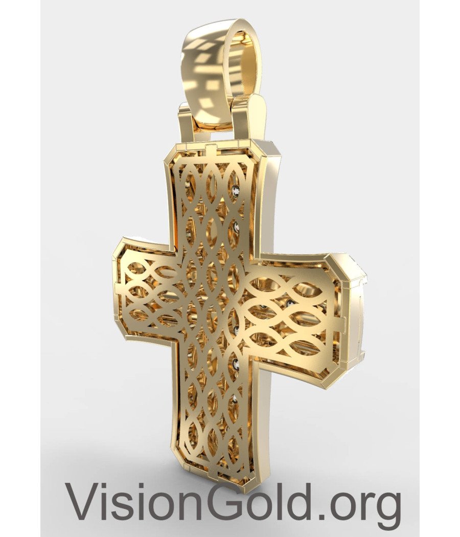 Cruz De Bautizo Clásica Elegante En Oro Amarillo De 14K Con Zirconia - Cruces De Bautizo Para Niña Y Niño 0139K