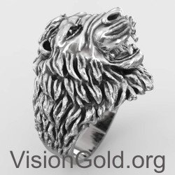 Мужское кольцо, Кольцо льва, Мужское кольцо льва из серебра 925 пробы, Мужское кольцо Скруджа 0774