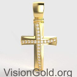 Βαπτιστικός Σταυρός Σε Κίτρινο Χρυσό 14 Καράτια Με Ζιργκόν