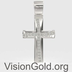 Λευκόχρυσος Σταυρός Βάπτισης Σε 14 Καράτια Με Ζιργκόν -