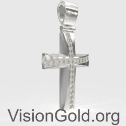 Baptism Cross Necklace-White Gold Baptism Cross In 14K With