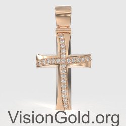 Ροζ Χρυσό Βαπτιστικός Σταυρός Σε 14 Καράτια Με Ζιργκόν -