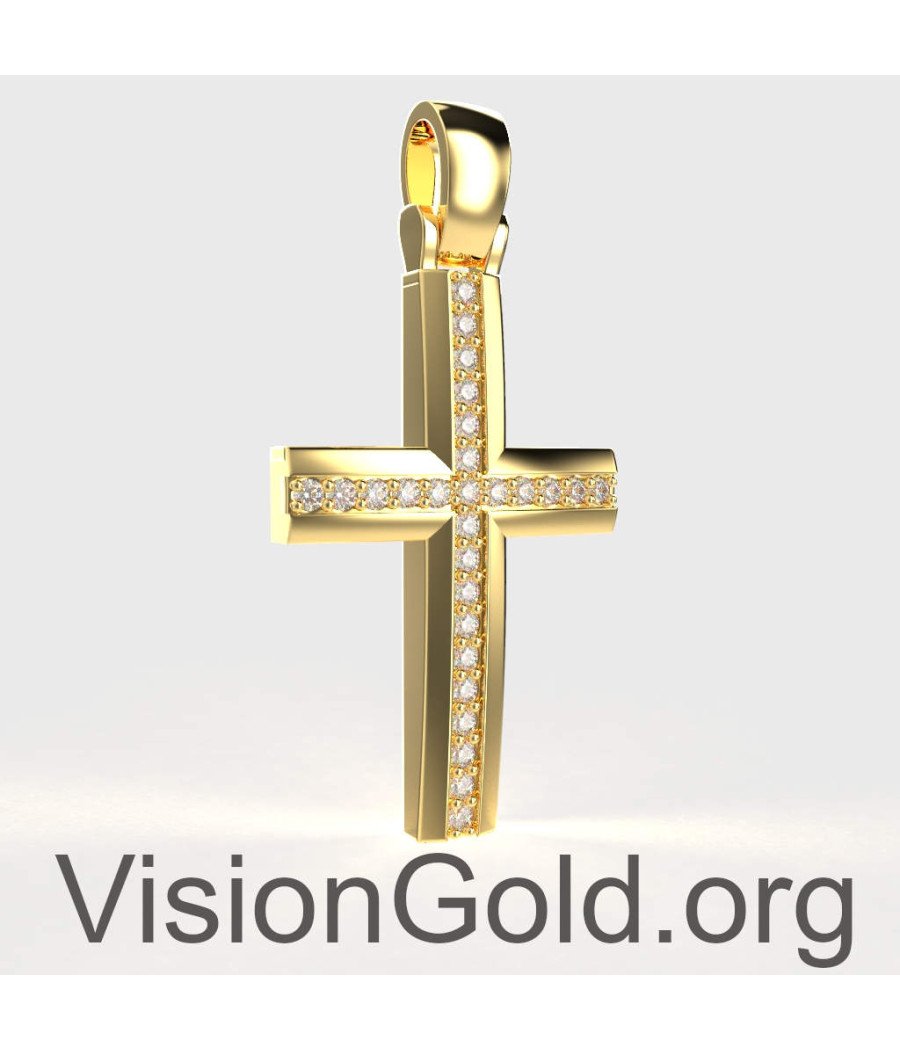 Βαπτιστικός Σταυρός Σε Κίτρινο Χρυσό 14 Καράτια Με Ζιργκόν