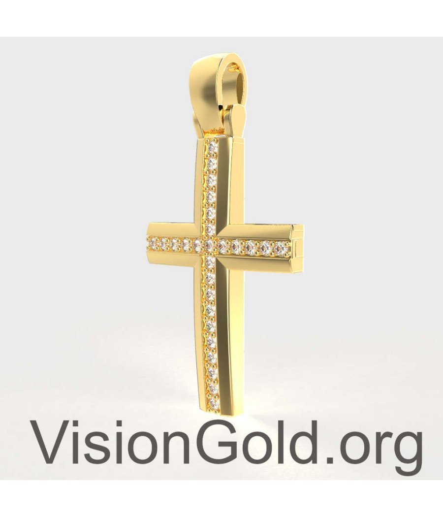 Βαπτιστικός Σταυρός Σε Κίτρινο Χρυσό 14 Καράτια Με Ζιργκόν-