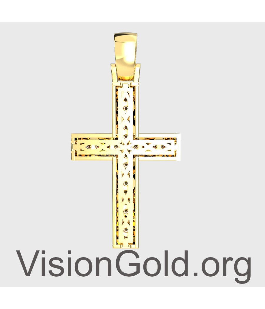 Βαπτιστικός Σταυρός Σε Κίτρινο Χρυσό 14 Καράτια Με Ζιργκόν-