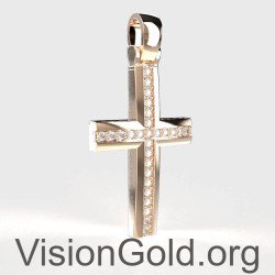 Taufkreuz für Mädchen Rose Gold 14 Karat Gold mit Zirkonsteinen
