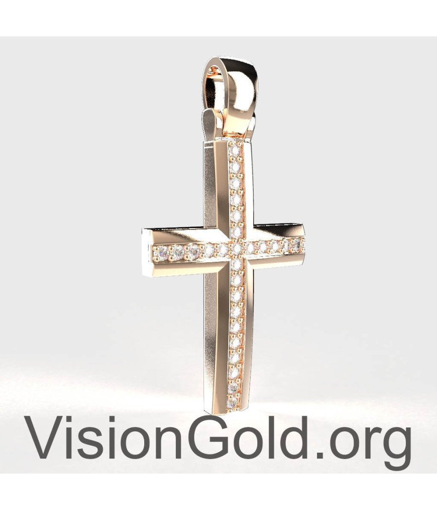 Taufkreuz für Mädchen Rose Gold 14 Karat Gold mit Zirkonsteinen