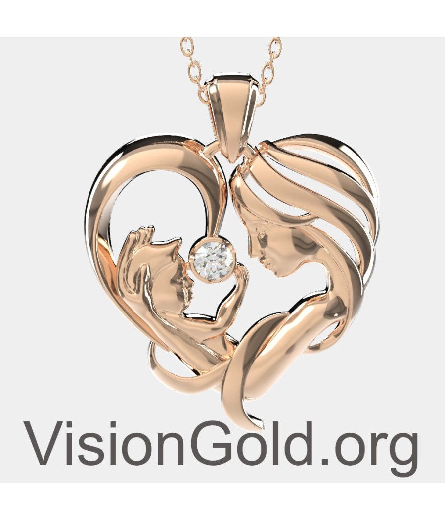 Ασημένιο Κολιέ Καρδιά Για Τη Νέα Μαμά Με Μωρό Σε Ροζ