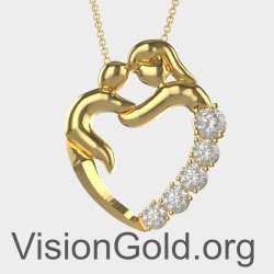 Collar de corazón de plata para madre e hijo en oro amarillo Regalo para nuevas madres y madres 0810K