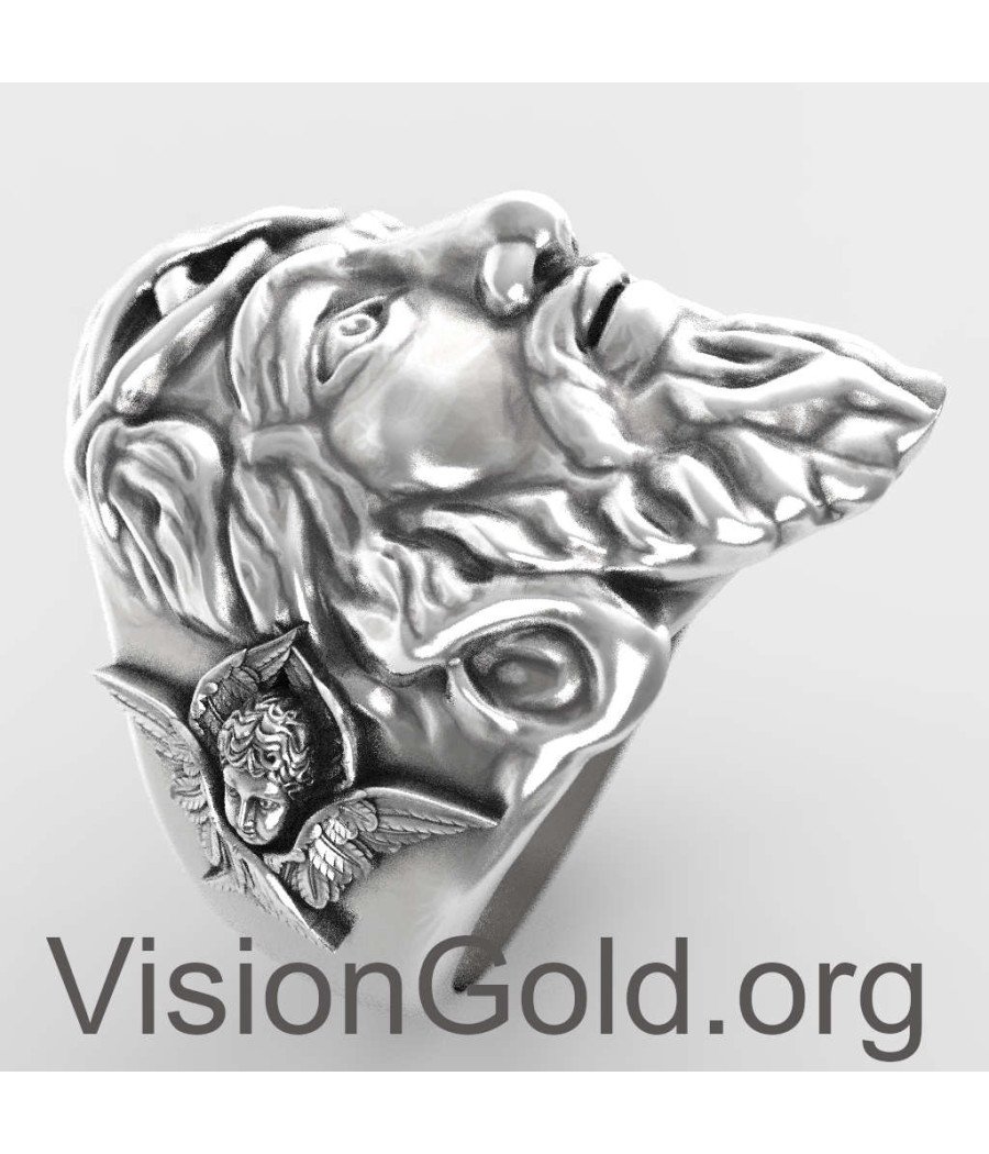 Ασημένιο Χειροποίητο Ανδρικό Δαχτυλίδι Με Το Πρόσωπο Του Ιησού