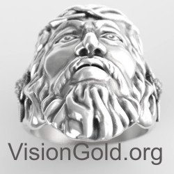 Ασημένιο Χειροποίητο Ανδρικό Δαχτυλίδι Με Το Πρόσωπο Του Ιησού