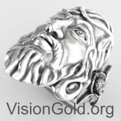 Ασημένιο Χειροποίητο Ανδρικό Δαχτυλίδι Με Το Πρόσωπο Του Ιησού