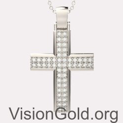 Cruz Bautismo Niña Oro Blanco 14K Con Zirconia - Taller Cruces