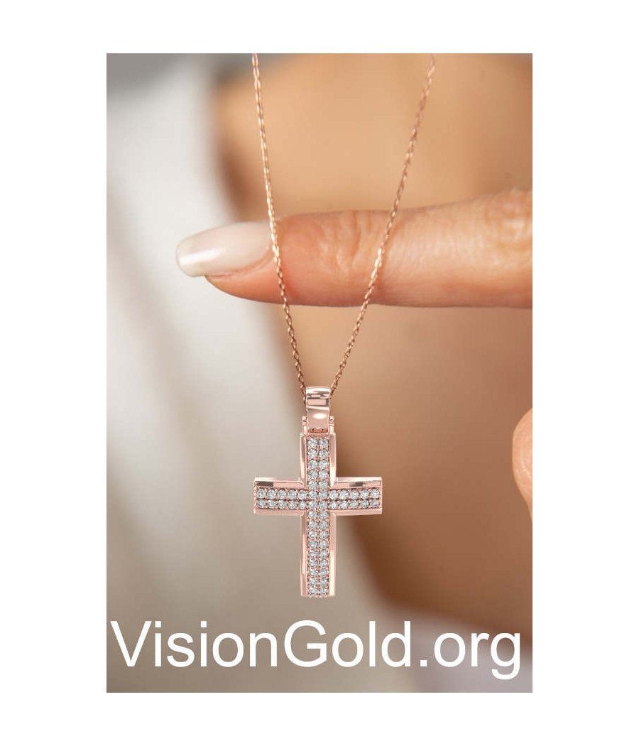 Taufkreuz Rosa Gold für Mädchen 14K - Günstiges Taufkreuz für