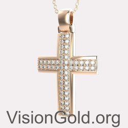 Taufkreuz Rosa Gold für Mädchen 14K - Günstiges Taufkreuz für