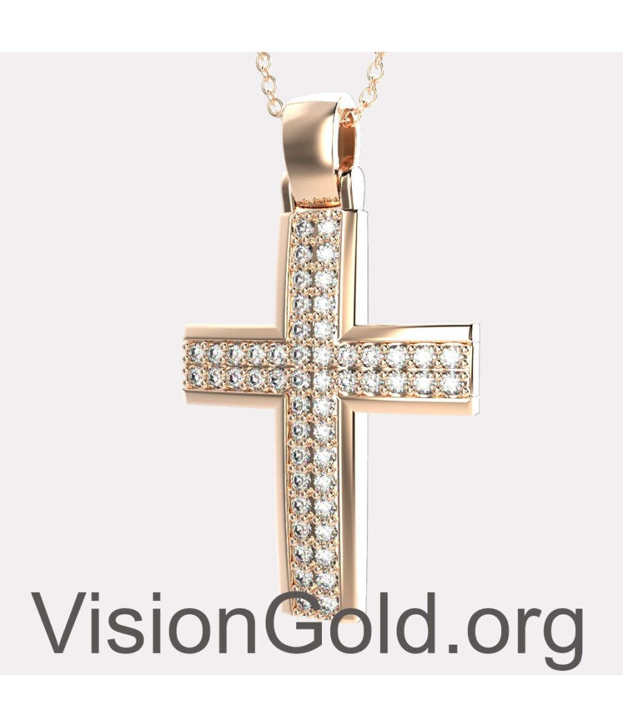Baptism Crosses For Girls In Pink Gold 14K,Orthodox Christian