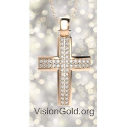 Baptism Crosses For Girls In Pink Gold 14K,Orthodox Christian