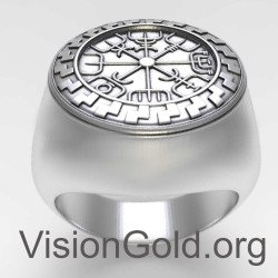 Impresionante anillo de brújula vikinga Chevalier de plata