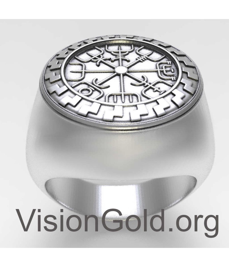 Impresionante anillo de brújula vikinga Chevalier de plata