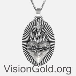 Серебряное мужское ожерелье со Святым Сердцем Иисуса, медальон