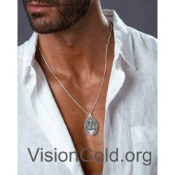 Silver Jesus Sacred Heart Mens Necklace, Savior Jesus