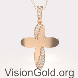 Женское изящное колье с крестом из розового золота 0136R