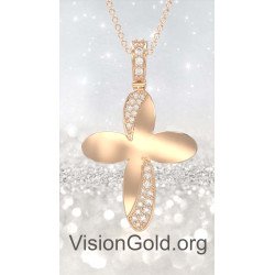 Women's Pink Gold Dainty Cross Necklace 0136R