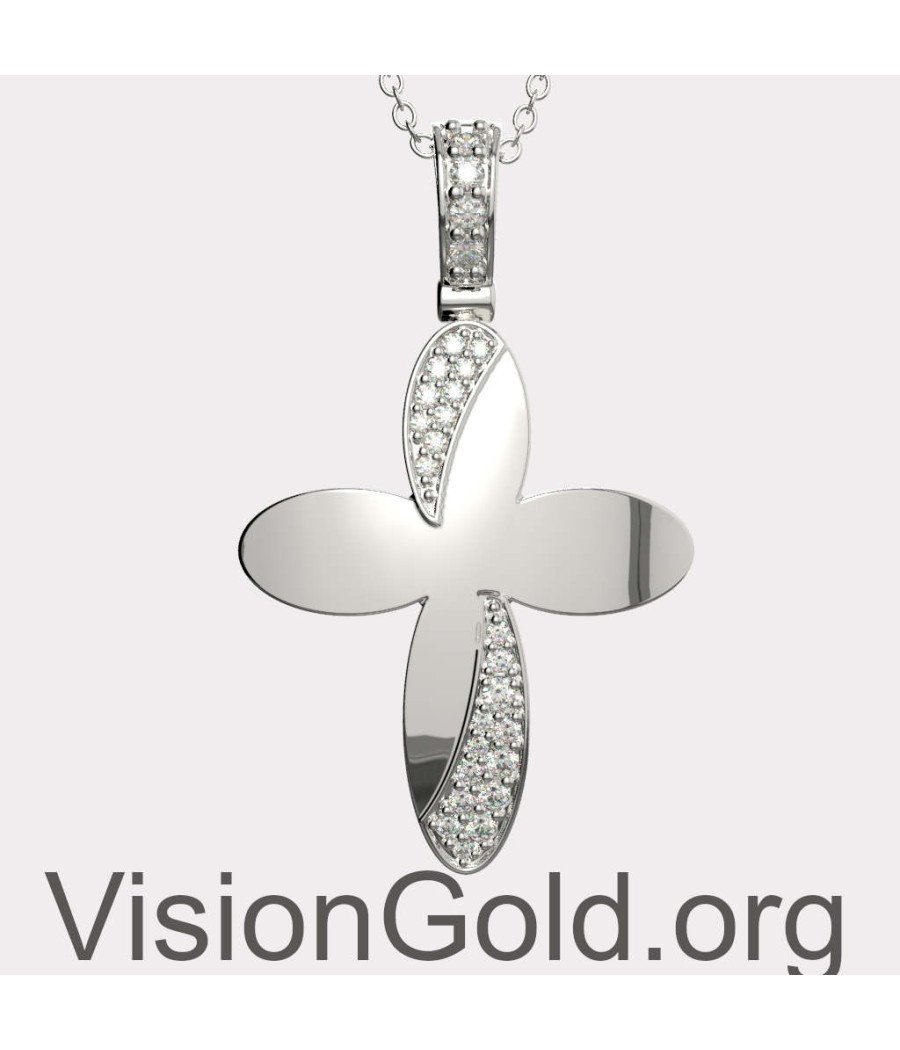 Женское ожерелье с подвеской из белого золота и крестом 0136L