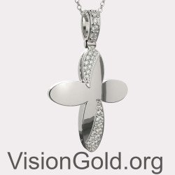 Женское ожерелье с подвеской из белого золота и крестом 0136L