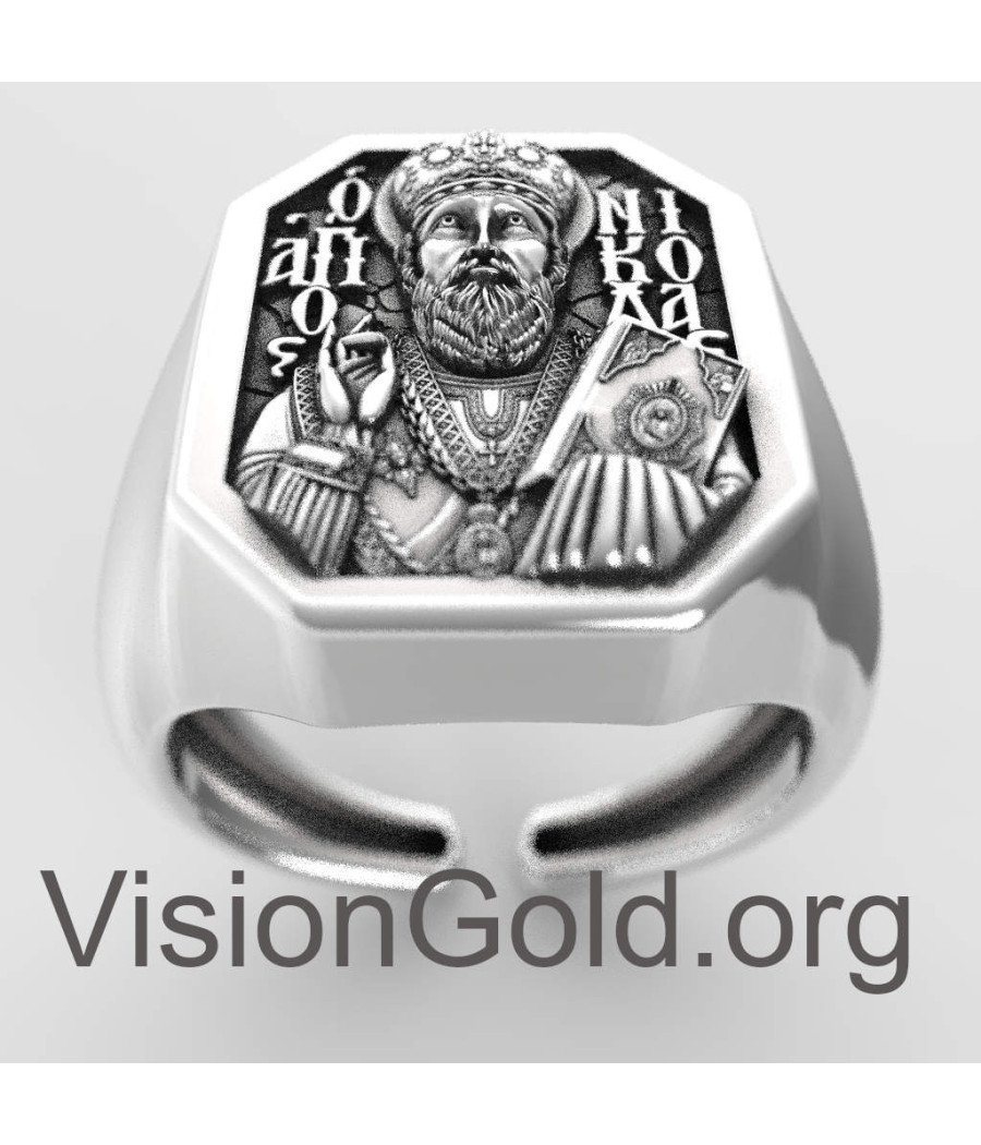 Patron Saint Nicholas The Wonderworker Ring Silver, Christian