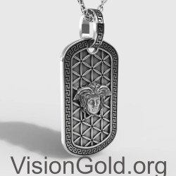 Ασημένιο Χειροποίητο Ανδρικό Κολιέ Ταυτότητα Μέδουσα -