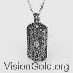 Ασημένιο Χειροποίητο Ανδρικό Κολιέ Ταυτότητα Μέδουσα -