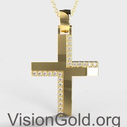 Günstige Taufe Kreuz für Mädchen in Gelbgold mit Zirkonsteinen