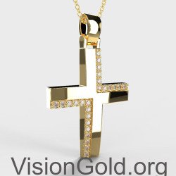 Женское элегантное ожерелье с крестом из желтого золота 14