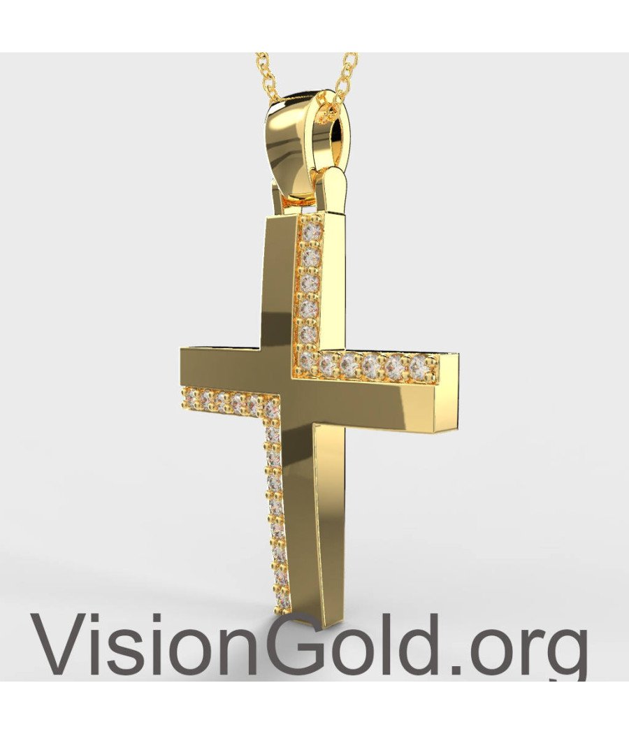 Collar elegante con cruz de oro amarillo de 14 quilates para