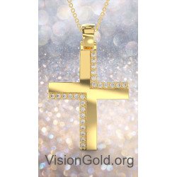 Women Elegant Baptism 14k Yellow Gold Cross Necklace 0137K