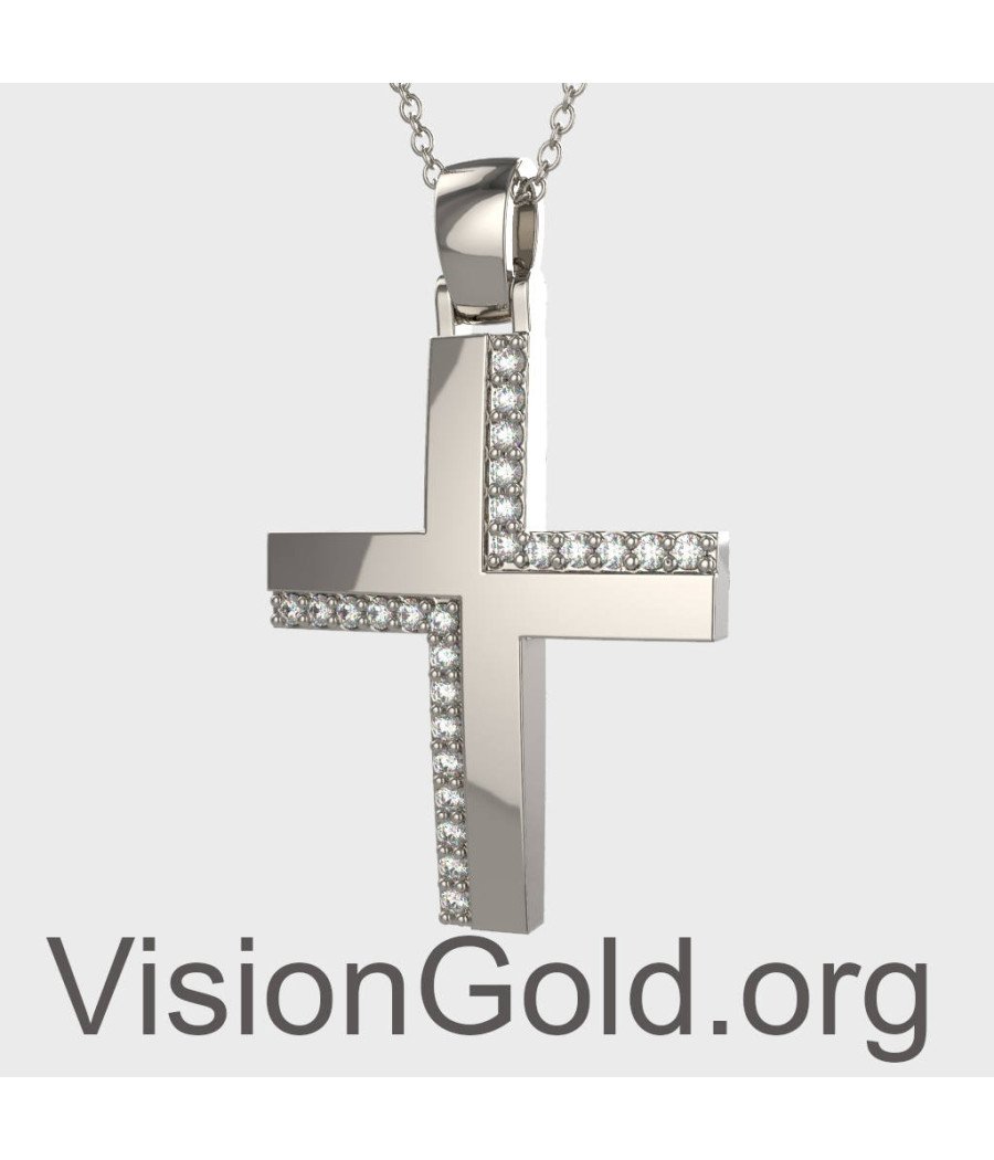 Luxury White Gold Women's Christening Cross 0137L