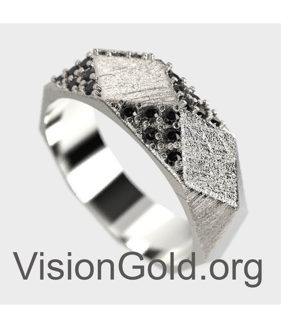 Rough Silber Handmade Ring mit schwarzen Steinen - Unisex