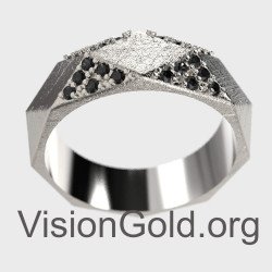 Rough Silber Handmade Ring mit schwarzen Steinen - Unisex