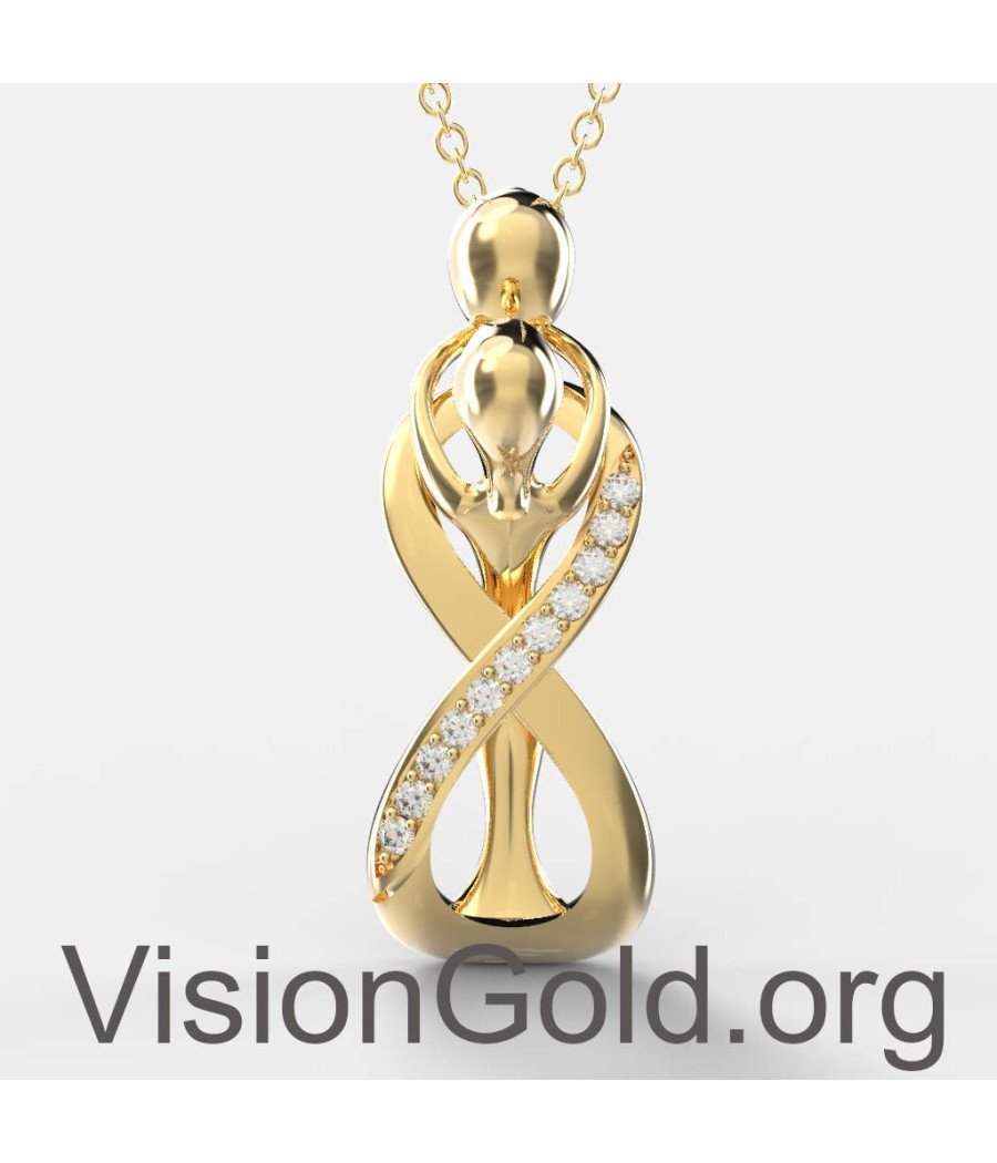 Κολιέ Μαμά Με Παιδί - Κολιέ Για Μαμά Σε Κίτρινο Χρυσό Με Άπειρο