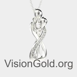 Mother and Child Necklace 925K Sterling Silver Family Pendant