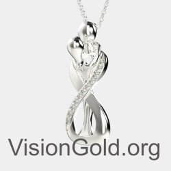 Mother and Child Necklace 925K Sterling Silver Family Pendant