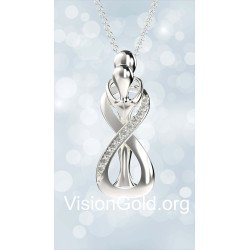 Mother and Child Necklace 925K Sterling Silver Family Pendant