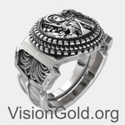 St Michael Signet Silver Ring For Men 0787