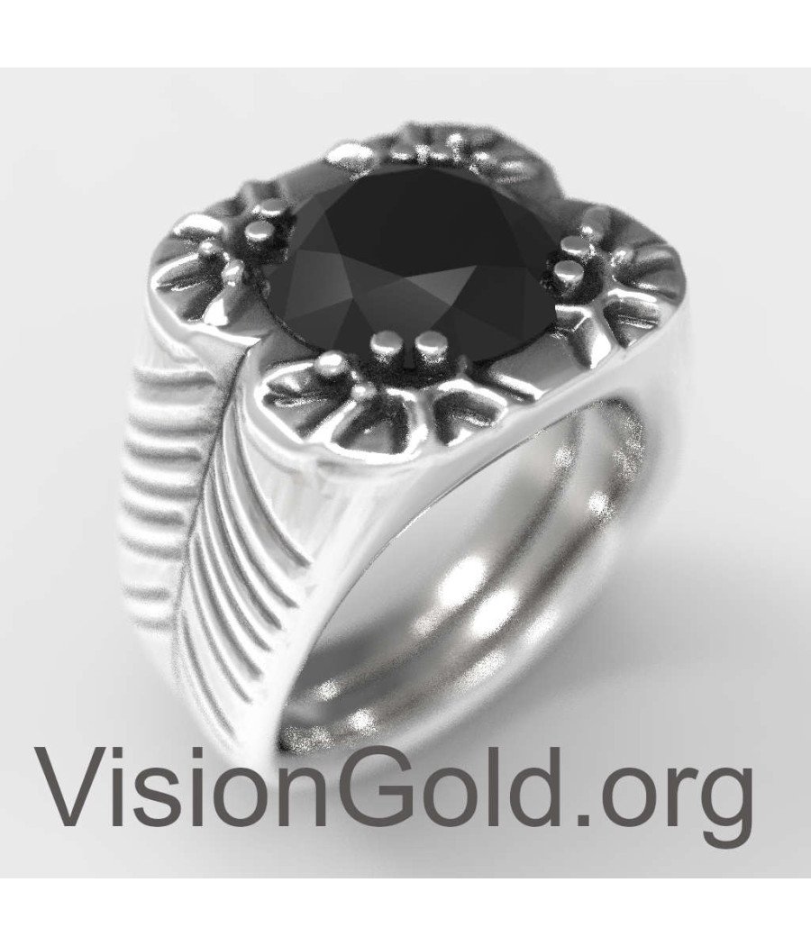 Mens Ring Black Onyx Signet Ring Men