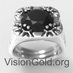 Mens Ring Black Onyx Signet Ring Men