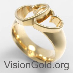 Ασημένιο Γυναικείο Δαχτυλίδι Με Σχέδιο Διπλή Καρδιά Σε Κίτρινο