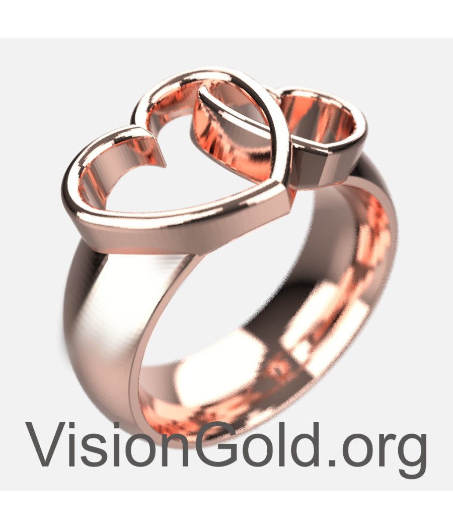 Ασημένιο Γυναικείο Δαχτυλίδι Με Σχέδιο Διπλή Καρδιά Σε Ροζ