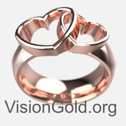 Ασημένιο Γυναικείο Δαχτυλίδι Με Σχέδιο Διπλή Καρδιά Σε Ροζ